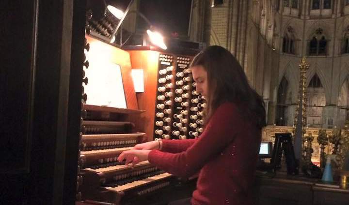 Karen playing the organ in Westminster Abbey