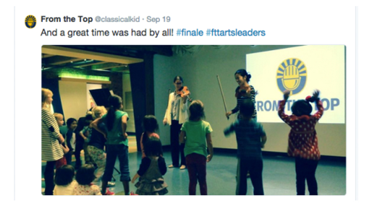 From the Top tweet: "And a great time was had by all! #finale #fttartsleaders"