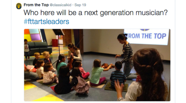 From the Top tweet: "who here will be a next generation musician? #fttartsleaders"
