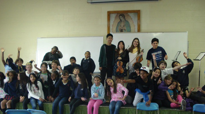 Kristina with the students at the St. Anne Catholic School in Santa Monica, California